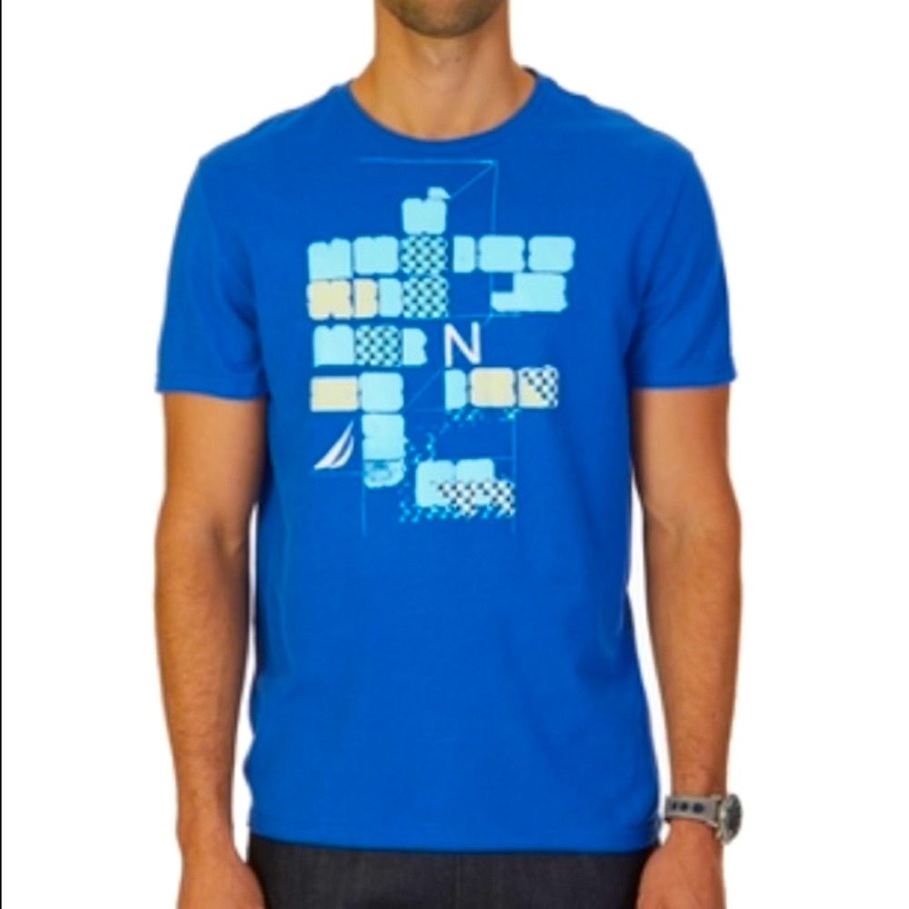 NWT Nautica Block Graphic Blue Tee
